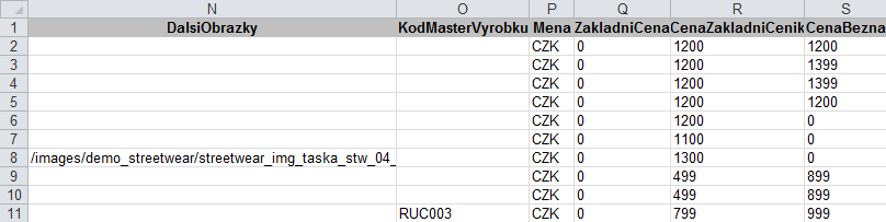 - Vypnuto: (zde zadáte hodnotu 0 nebo 1) - Hodnota 0 = produkt bude na e-shopu publikován a Hodnota 1 = publikace produktu je vypnuta - NaSklade: zde můžete zadat číselnou hodnotu, kolik jednotek