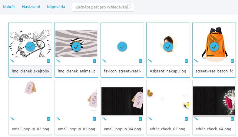 Obrázky se ihned nahrají a jsou všechny označeny, aby mohly být přímo nahrány např. k produktu. Stačí kliknout v levém dolním rohu na tlačítko Vložit vybrané.
