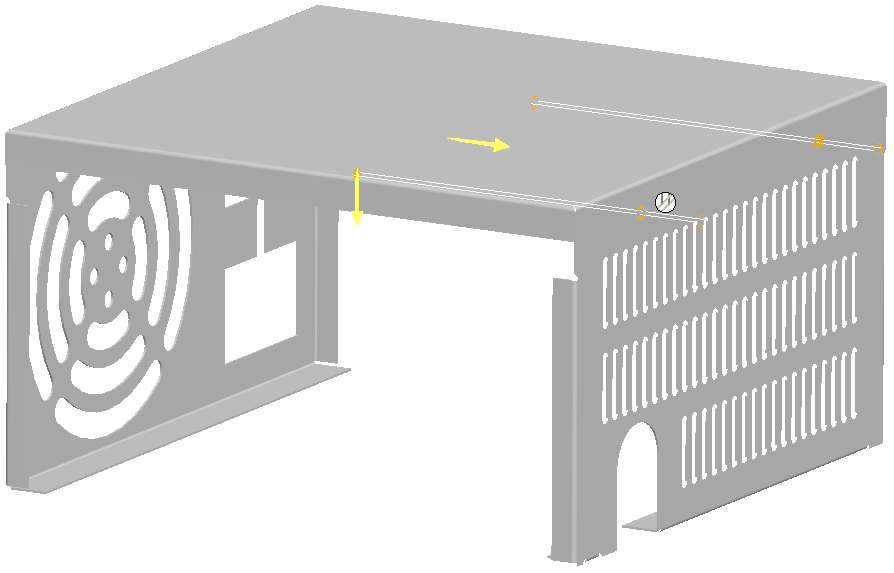 120. Spusťte příkaz Extrude. 121. Definujte skicu na rovině NARYS s referenční rovinou BOKORYS(Left). 122. Ve skicáři připravte skicu dle obrázku. 123.