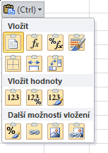 Kapitola 2: Karta Domů 26 Kopírování tažením za úchyt Možnosti vložení Kopírování více buněk do jedné buňky (cílová buňka bude levým horním rohem cílové oblasti).