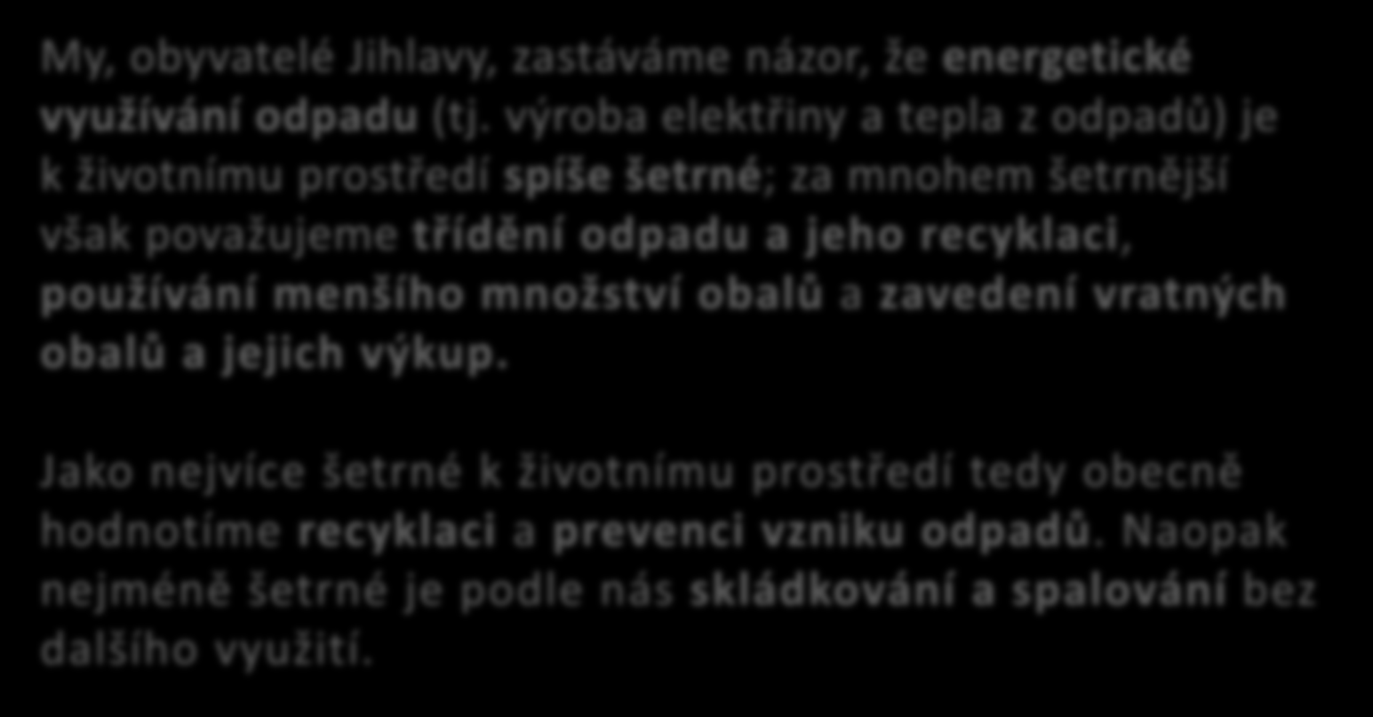 My, obyvatelé Jihlavy, zastáváme názor, že energetické využívání odpadu (tj.