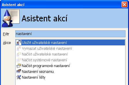 Možné druhy nastavení programu Většina formulářů je vybavena systémem pro ukládání nastavení.