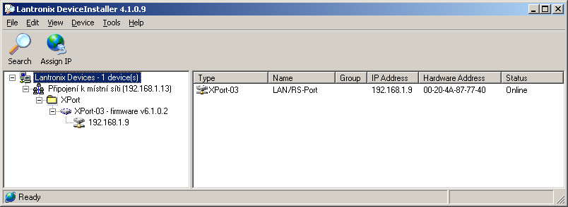 Nastavení pomocí programu Device Installer Před instalací programu Device Installer je nutné nainstalovat produkt firmy Microsoft NET Frame Work.