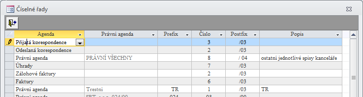 Automatické číslování dokladů a spisů V modulu Správce programu je možné definovat číselné řady pro automatické číslování.