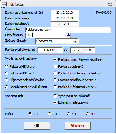 Fakturace úkonů právní služby Existují dva způsoby vyfakturování úkonů právní služby. Prvním je fakturace přímo z karty případu, kde se nachází tlačítko Fakturovat.