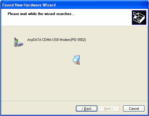 7. Zobrazí se okno pro vyhledávání AnyDATA CDMA USB Modem. 8.
