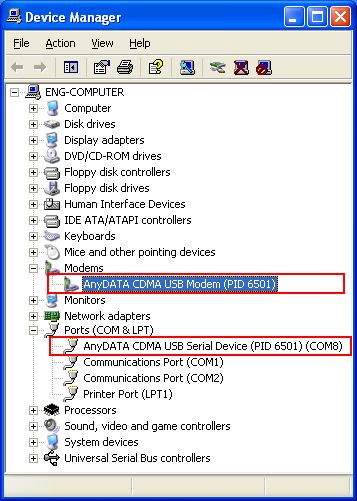 4) AnyDATA CDMA USB Modem by měl být pod položkou [Modemy - Modems].