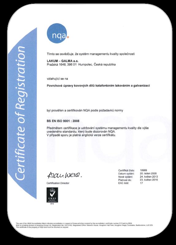 Certifikáty ISO 9001,