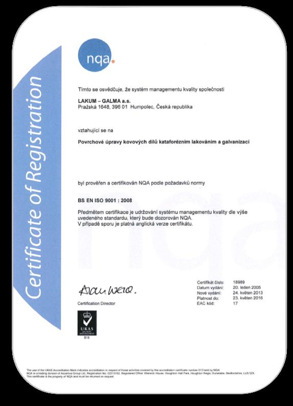 Certifikáty ISO 9001,