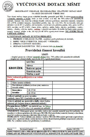Vzor vyúčtování PRAVIDELNÁ