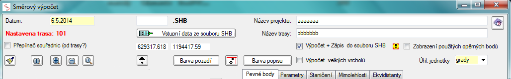 2. Vstupní data Vstupní data se pořizují přímým vyplňováním tabulek na formuláři nebo kliknutím na jednotlivé ovládací prvky, které jsou umístěny na záložkách formuláře, které se objevují na displeji