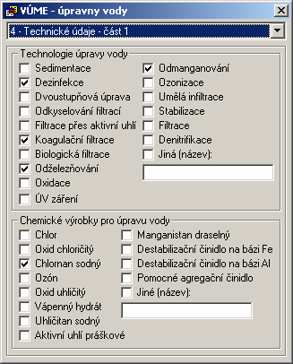 Vodní zdroj V části "Vodní zdroj (surová voda)" lze vybrat mezi zdrojem podzemní voda, vodní tok nebo vodní nádrž. Technické údaje Obr.