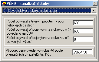 Vypouštění odpadních vod a napojení na ČOV V dialogu "Vypouštění odpadních vod nebo napojení na ČOV" se vyplňují příslušná data v závislosti na volbě: do vodního recipientu bez čištění, napojení na