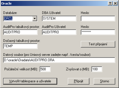 Postup inicializace a připojení Oracle databáze 1. Na každém Auditpro-administrátorském počítači nainstalujte nejnovějšího klienta Oracle (download viz výše). 2.
