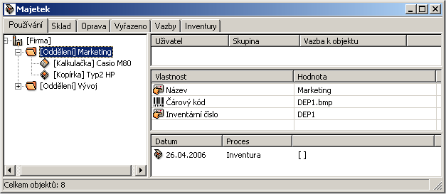 U vlastnosti typu Čárový kód je řečeno ze které vlastnosti (např. Inventární číslo) se bude generovat. Hodnota této vlastnosti musí být vyplněna.