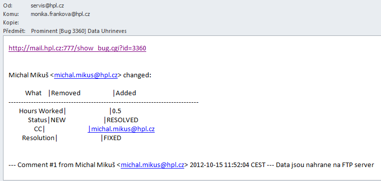 3.3. Editace BUGu U jednotlivých BUGů lze editovat tyto položky: Název (Summary) Status CC list (příjemce e-mailu o BUGu) Assigned To (řešitel BUGu) Postup editace je u všech položek totožný.