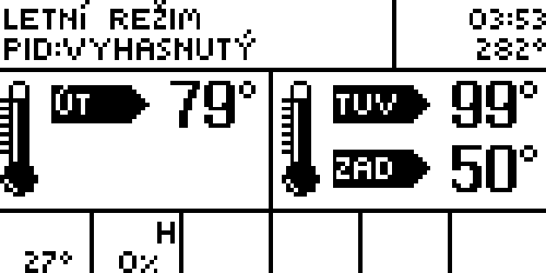 - 21 - V tomto režimu se nejprve zapne čerpadlo bojleru (TUV) a pracuje do dosažení zadané teploty TUV. Po jejím dosažení se čerpadlo vypne a aktivuje se oběhové čerpadlo ÚT.