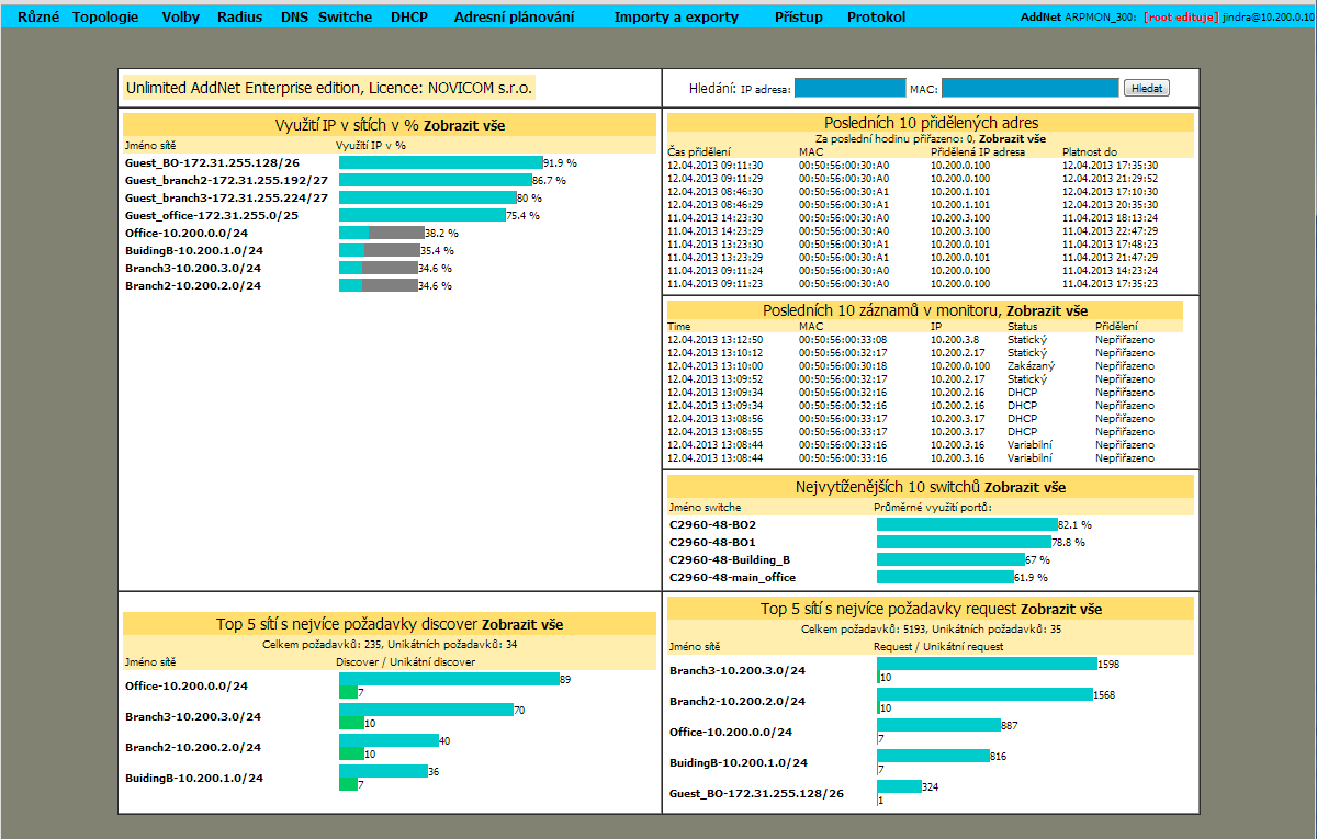 AddNet Je unikátní nástroj pro řádové zvýšení efektivity správy IP adresního prostoru a řízení bezpečnosti přístupu v rozsáhlých sítích.