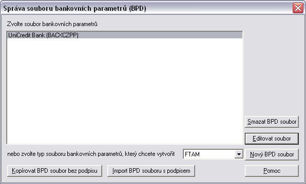 IDENTIFIKACE PŮVODNÍHO A NASTAVENÍ NOVÉHO PŘIPOJENÍ: 1) Otevření konkrétního souboru bankovních parametrů (BPD) z jeho seznamu 2) Identifikace souboru bankovních parametrů (BPD) (určeného pro