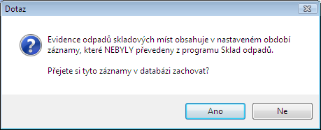 Pokračujte stiskem tlačítka Převést. Pokud se již v programu EVI8 pro vybrané období nacházejí záznamy převedené z programu Sklad odpadů, budou odstraněny a nahrazeny aktuálním převodem.