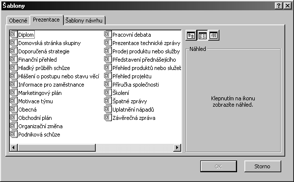 Potřebujete-li vytvořit novou prezentaci, postupujte například takto: 1. Z menu Soubor zvolte funkci Nový, nebo klikněte levým tlačítkem myši na ikoně Nový. 2.