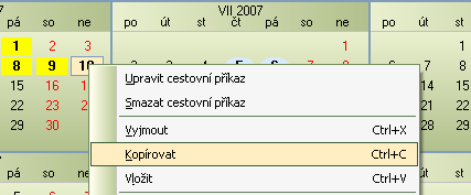 Stejně jako bylo možno v Knize jízd kopírovat jednotlivé jízdy, je tato funkce umožněna i pro Cestovní příkazy.