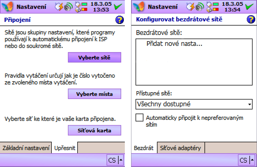 Na kartě připojení přejedeme na sekci Upřesnit a dále pokračujeme volbou Síťová karta.