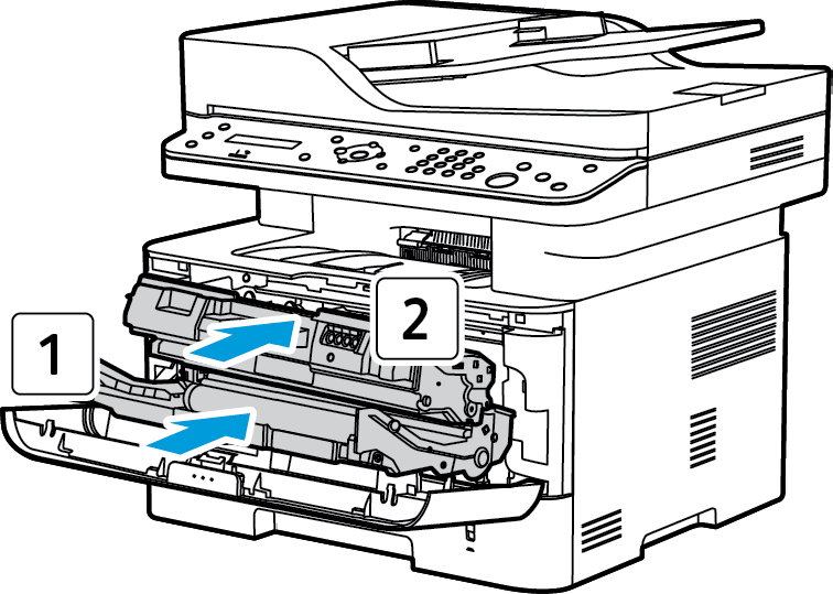 Zásady péče 5. Kazetu držte za držák. Kazetu pomalu vložte do otvoru v přístroji. Výstupky na stranách kazety musí zajet do drážek uvnitř stroje, které ji navedou do správné polohy, ve které zaklapne.