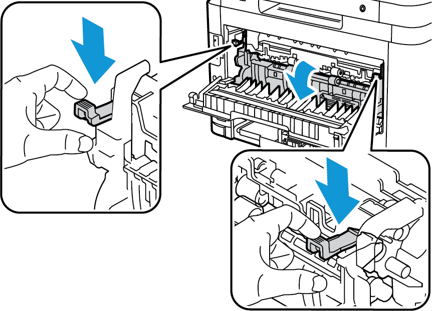 Odstranění zaseknutého papíru 3. Založte zpět kazetu s tonerem. Výstupky na stranách kazety musí zajet do drážek uvnitř přístroje, které ji navedou do správné polohy, ve které zaklapne. 4.