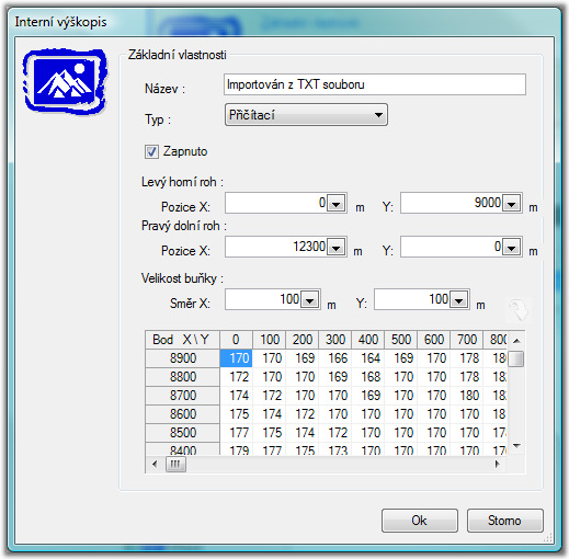 Interní výškopis Význam a editace Základních vlastností je popsána v kapitole Základní vlastnosti.