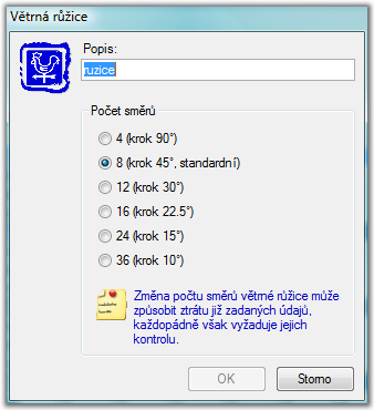 Seznam větrných růžic Kliknutím na tlačítko v seznamu větrných růţic vyvoláte dialog pro