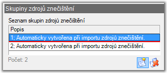 Editace prachové skupiny Dialog slouţí k editaci zastoupení prachových elementů v prachové skupině. Zastoupení prachových elementů větší neţ jedna je indikováno.