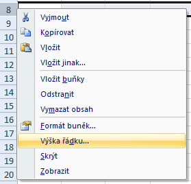 Formátování řádků a sloupců Pracovní list je složen z buněk, které tak rozdělují každý list na řádky a sloupce. Všechny buňky mají přednastavenu stejnou výšku (17 pixelů) i šířku (64 pixelů).