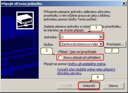 Obrázek 19 - Připojení síťové jednotky s BP/DP/DISP v Total Commanderu V Total Commanderu (nebo jiném souborovém manažeru) připojíte disk s vytvořenou adresářovou strukturou BP/DP/DISP.