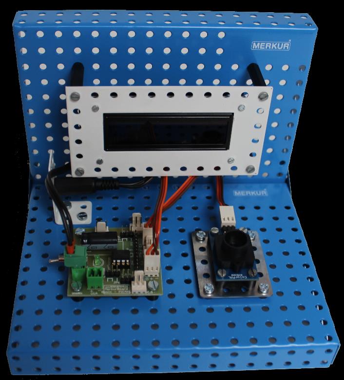 Barevné RGB čidlo 1x MERKUR board basic - PICAXE, 1x modul RGB senzor, 1x modul OLED displej, 2x nosné desky Tento experiment je zaměřen na seznámení se s principy snímání barev.