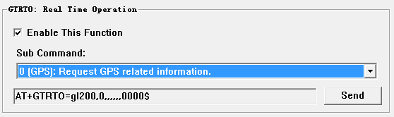 1. Zvolte Enable This Function pro povolení GTPIN funkce. 2. Když je Enable This Function vybrána, vygeneruje se příkaz pro odeslání do trackeru GL200. Příkaz můžete odeslat i pomocí SMS nebo GPRS. 3.