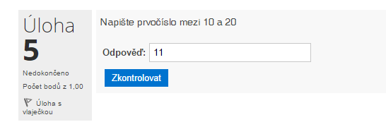 2.4.7 Jednoduchá vypočítávaná úloha Jde o obdobu numerické úlohy (viz dále), přičemž konkrétní hodnoty zadání úlohy jsou pro každého studenta náhodně vybírány.