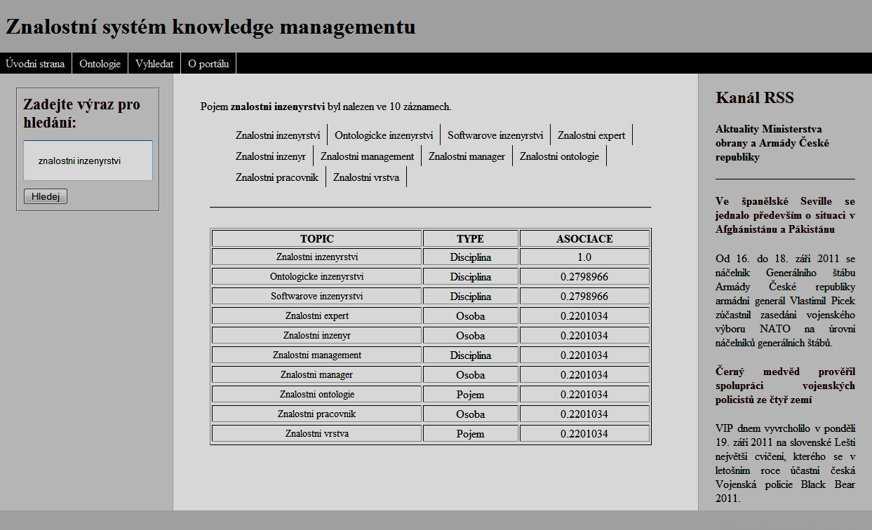 Znalostní systém nad ontologií ve formátu Topic Maps Obrázek 6 Vyhledávání pojmu [zdroj autoři] 3.