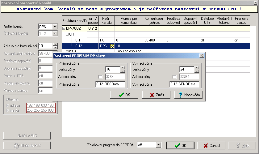 Sériová komunikace programovatelných automatů TECOMAT - model 32 bitů Obr.2.9.1 Nastavení parametrů režimu DPS 2.9.2. Provoz sítě Obsluha sítě probíhá na pozadí uživatelského programu asynchronně s dobou cyklu uživatelského programu.