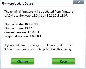 Obrázek: Firmware Update Details Po stisknutí tlačítka info ve sloupci Details, je otevřeno okno Firmware update details, ve kterém je vidět, na kdy je upgrade