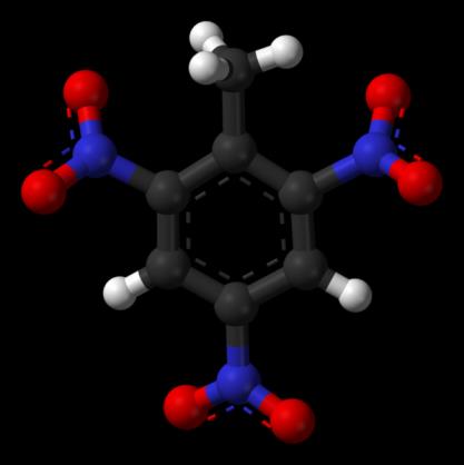 Trinitrotoluen, tritol, TNT C 6 H 2 (NO 2 ) 3 CH 3 2-methyl-1,3,5-trinitrobenzen výbušná Obr.