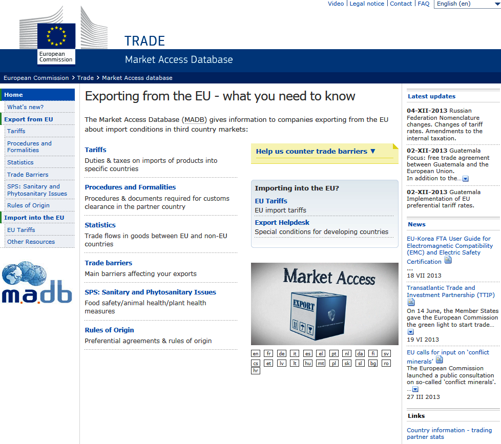 Market Access DataBase Poskytuje informace ke konkrétnímu