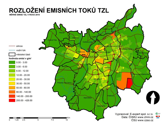 II. Stanice a spolupůsobící průmyslové zdroje Do zpracování zahrnuté měřicí stanice v Ostravě Mariánské Hory, Radvanice OZO a Radvanice representují, v závislosti na převládajícím směru větrného