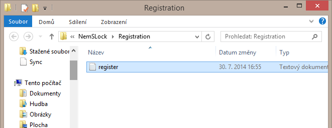 5 Zkontrolujte údaje u Program, Verze a Pracoviště a potom klikněte na Další >. 6 Vyberte Uložit registrační soubor... a klikněte na Další >. Bude vytvořen a uložen registrační soubor register.txt.