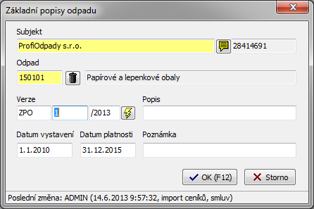 Evidence přijatých ZPO v programu SKLAD Evidence přijatých základních popisů odpadu (ZPO) má za cíl zpřístupnit uživatelům programu veškeré výhody plynoucí z elektronické evidence této dokumentace,