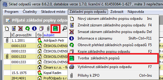 Jak vytvořit ZPO Pro tvorbu ZPO slouží nový společný editor, který se nachází: v dosavadní evidenci přijatých základních popisů odpadu (menu Číselníky / Přijaté základní popisy odpadu / Tvorba