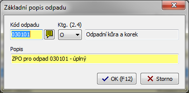 Editor pro tvorbu ZPO má tuto podobu: Každý ZPO je definován katalogovým číslem, názvem odpadu,