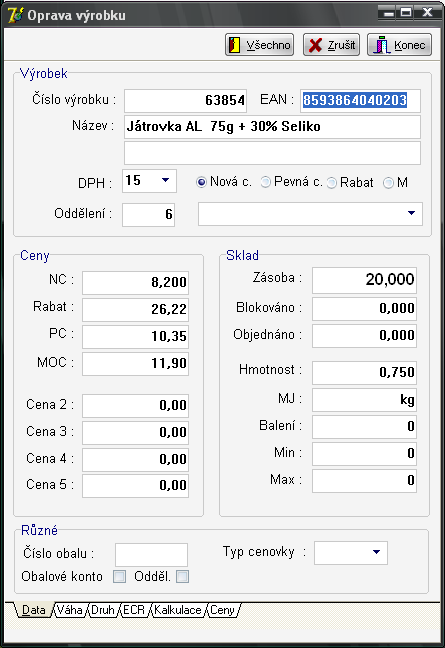 16. Typ cenovky pokud pro určitý sortiment zboží budeme trvale požadovat rozdílnou cenovku, tak lze tady nastavit příznak.