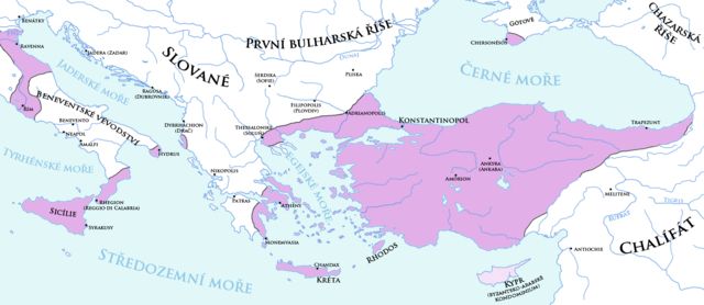 III.1 Rané období, temné století a ikonoklasmus 24 Obrázek III.1: Justiniánovy výboje; zdroj: Wikimedia Commons Obrázek III.2: Mapa byzantské říše na konci 7.