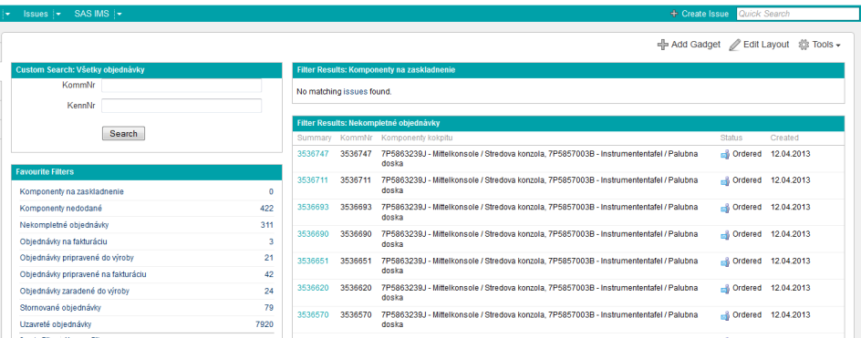 SAS Automotive - Workflow objednávok dielov systém evidencie a sprístupnenia procesu individuálne upravovaných áut niekoľko projektov - každý